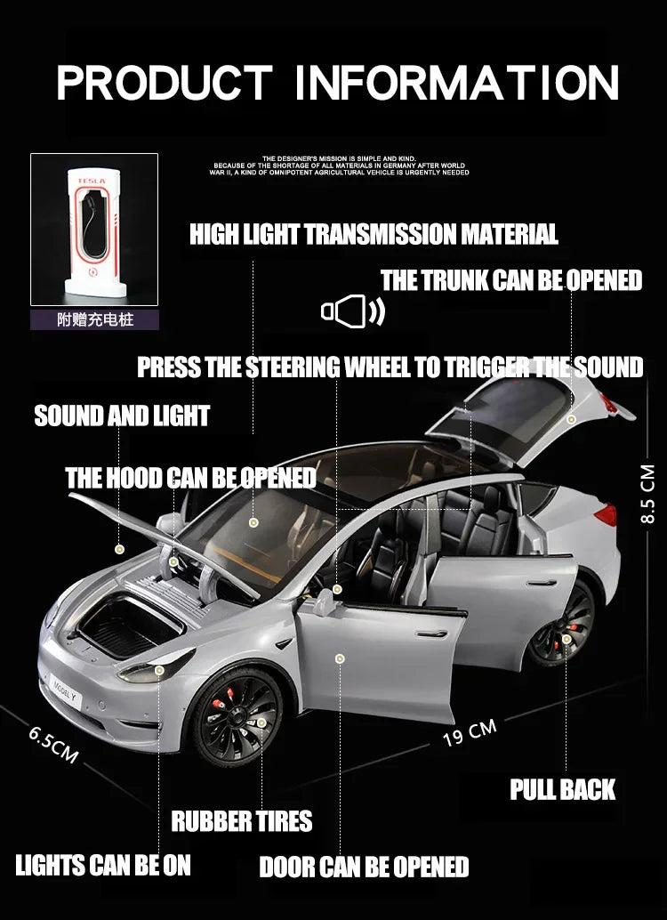 Tesla Model Y Metal Toy Car Model with Sound and Light!