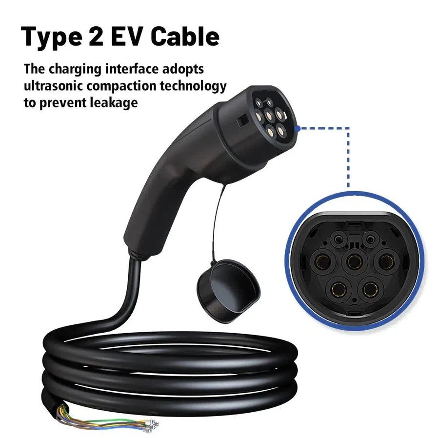 5m Type 2 Plug - Open Wire For EV Charger