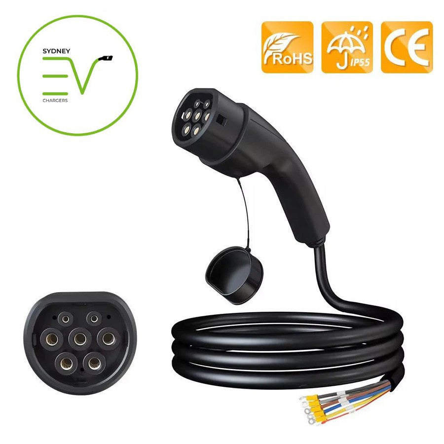 5m Type 2 Plug - Open Wire For EV Charger