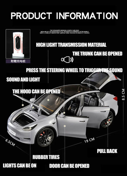Tesla Model Y Metal Toy Car Model with Sound and Light!