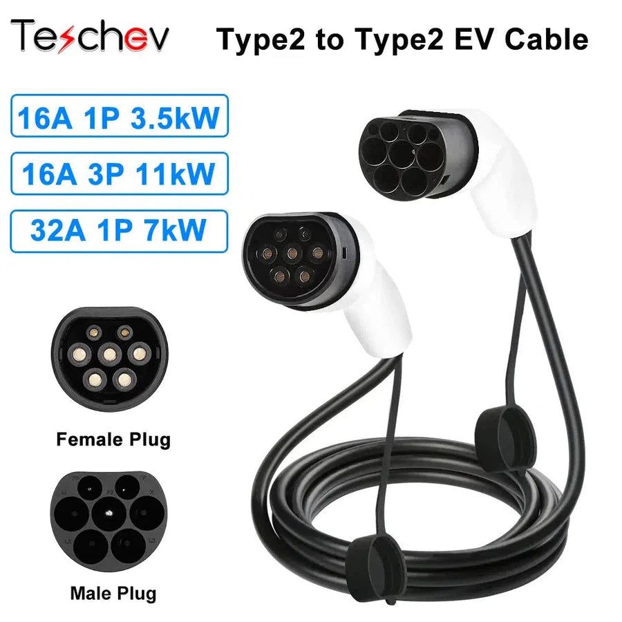 Teschev 16A/32A 11kW Type to Type2 EV Charging Charging Cable IEC 62196-2 Charger For PHEV Electric Vehicles In Public Station