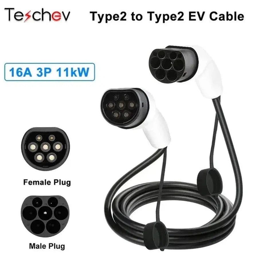 Teschev 16A/32A 11kW Type to Type2 EV Charging Charging Cable IEC 62196-2 Charger For PHEV Electric Vehicles In Public Station