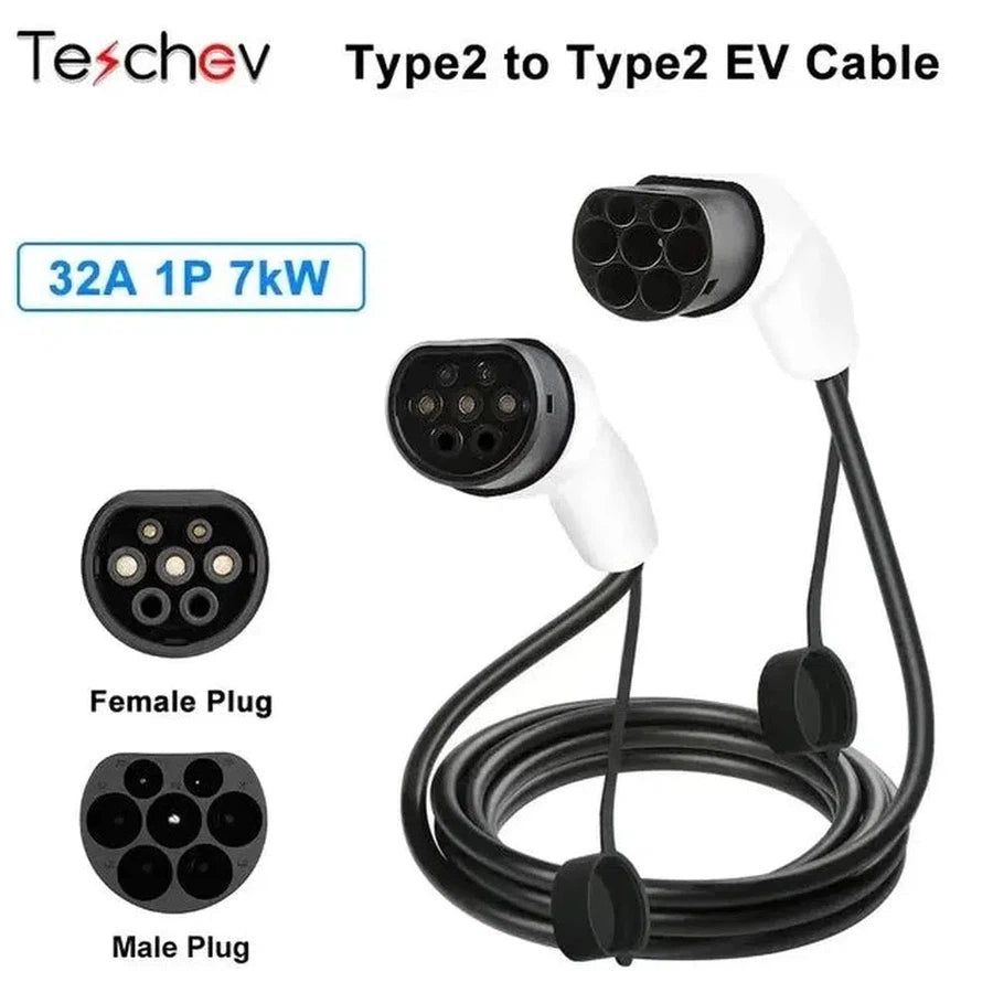 Teschev 16A/32A 11kW Type to Type2 EV Charging Charging Cable IEC 62196-2 Charger For PHEV Electric Vehicles In Public Station